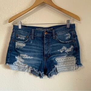 American Eagle Vintage High Rise Festival Ripped Denim Jean Shorts Frayed Boho